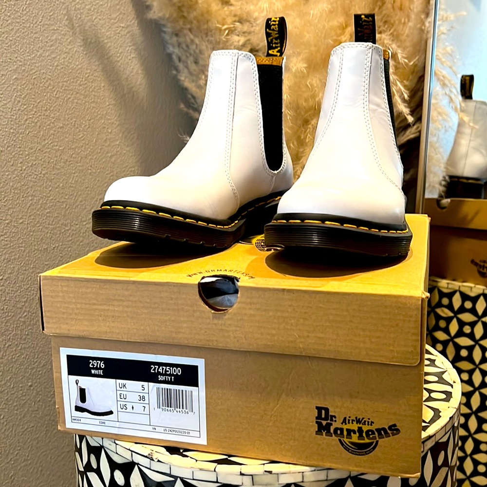 White Dr Marten Chelsea, worn only once, practically brand new in box!